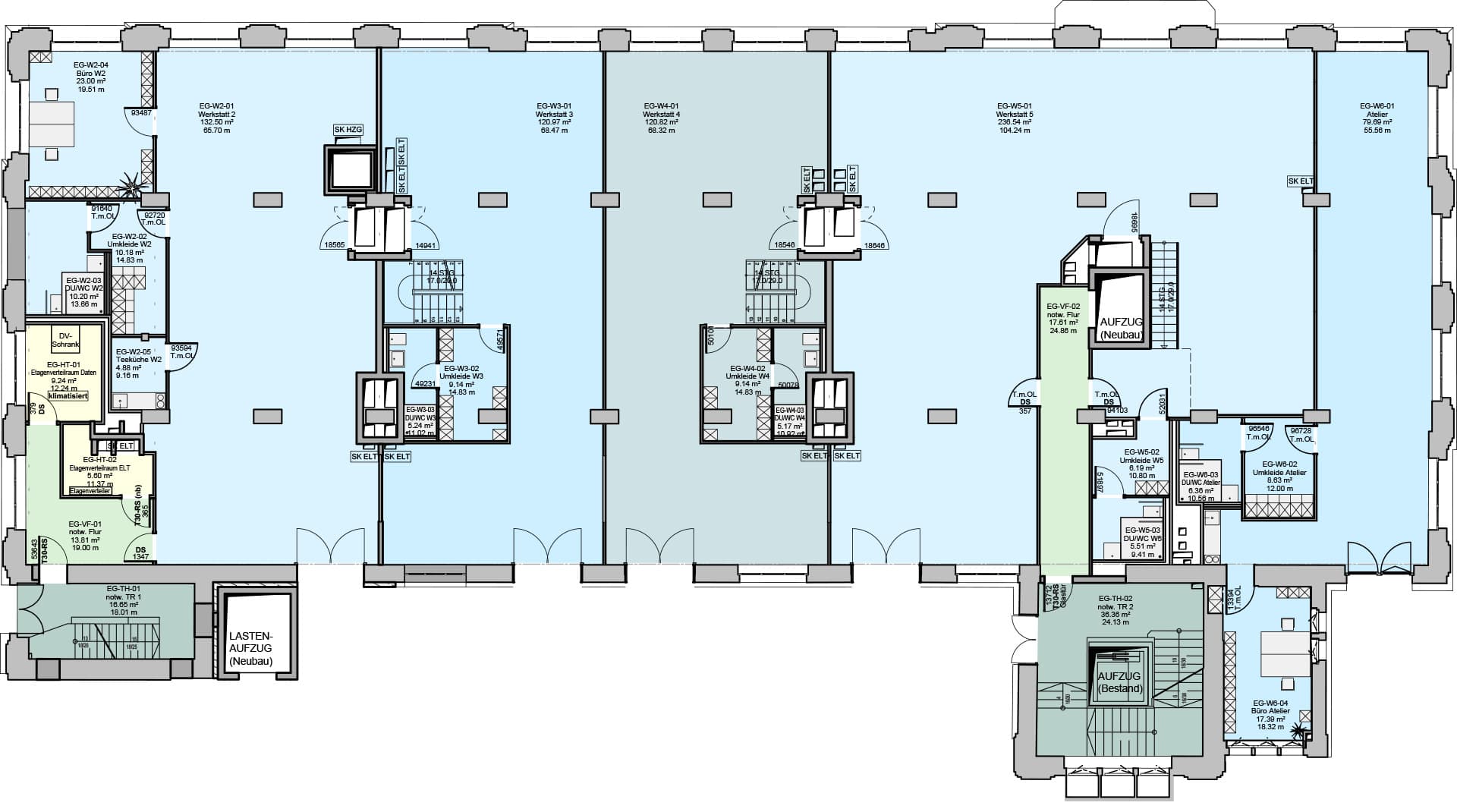 Vereinfachte Darstellung des Grundrisses einer Werkstattetage